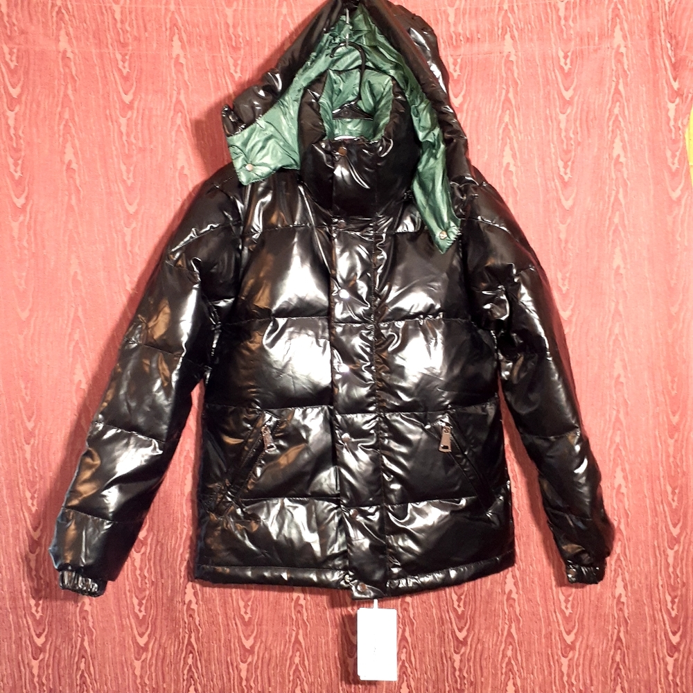 XQHO VOGUE FASHION JACKET/COAT WOMEN'S SIZE S BLACK WET LOOK ZIP CLOSURE HOODED